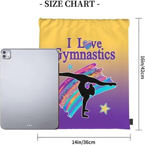 Sac à dos à cordon Waseem Impex I Love Gymnastics avec motif silhouette et dégradé arc-en-ciel pour les passionnés - Product Image 3