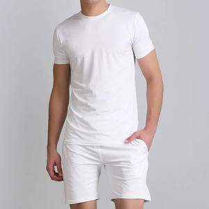 Ensemble court tissé 100 % coton pour homme, T-shirt de sport et short assorti, logo frontal, respirant, séchage rapide, personnalisable OEM, été, couleur unie - Product Image 1