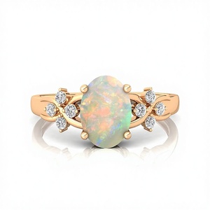 Natural Precious Oval Shape Ethiopian <b>Opal</b> & Real Diamond Halo Solitaire <b>Rings</b> in 18K Solid <b>Gold</b> Fine Fashionable Bridal Jewelry - Product Image 1