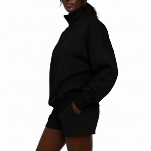 Women's 320 GSM <b>Hoodie</b> Shorts Set Custom Logo <b>Lightweight</b> Warm Two Piece Casual Tracksuit Set for Women - Product Image 2