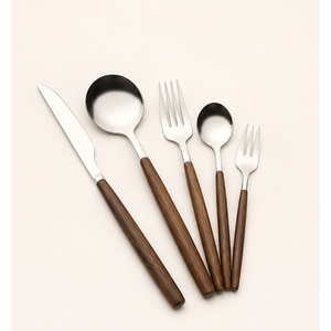 Modern Cutlery Set Premium Stainless Steel <b>Flatware</b> with Elegant Wooden Handles for Fine Dining Hotels & Luxury Home Decor - Product Image 1