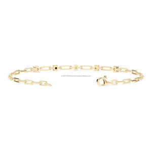 Bracelet minimaliste en or jaune 14 carats avec diamant de laboratoire de 0,23 carat taille brillant et chaîne trombone, cadeau idéal pour femme pour mariage ou soirée - Product Image 2