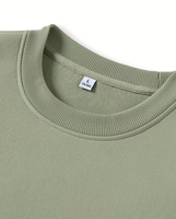 Men's Olive Green Crew Neck Pullover Sweatshirt Oversized Fit Solid Color Casual Fleece Fabric Breathable Front Logo Winter Wear
