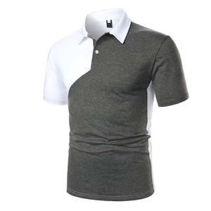 Polo en maille color-block pour homme, manches courtes, coupe décontractée, col gris et blanc, boutons, idéal pour l'été - Product Image 1