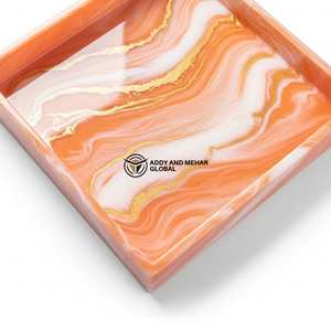 Elegant Peach Resin Serving Tray – Round <b>Marble</b> Effect Decorative <b>Coffee</b> <b>Table</b> Tray - Product Image 3