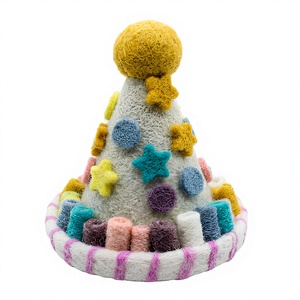 Felt Traditional Christmas Tree Ornament Colorful <b>Stars</b> Pom Poms Wall <b>Hanging</b> Indoor Decor Eco-Friendly Craft - Product Image 2