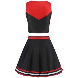 Ensemble d'uniformes de cheerleading personnalisés pour femmes adultes, blanc, bleu, jaune, logo sur le devant, polyester, coton, tenue de compétition d'équipe - Product Image 3