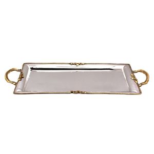 Ensemble de plateaux de service rectangulaires de luxe en acier inoxydable avec poignées dorées, plateaux décoratifs en métal gravé pour mariage et décoration intérieure - Product Image 4