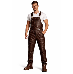 JNA GROUP <b>Men's</b> Brown Leather CE Certified Waterproof Work Coverall Abrasion Resistant Quilted Design <b>Overalls</b> - Product Image 1