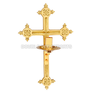 Wall Hang Crossed <b>Candlestick</b> | <b>Brass</b> Church Wall Cross Candle Holder - DOUBLE VEE EXPORTS - Product Image 2