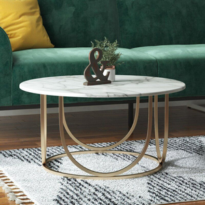 Luxury <b>White</b> Faux Marble <b>Coffee</b> <b>Table</b> with Geometric Gold Metal Legs Elegant Rectangular Center <b>Table</b> for Living Room and Office - Product Image 6