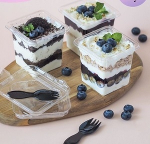 Trendy Disposable Square Dessert Cup 350ml for Tiramisu Pudding and Parfait 350ml Dessert Cup with Lid for Mousse and Cheesecake - Product Image 5