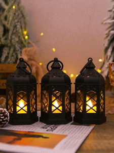 2 Pcs Flameless & Smokeless Iron Modern LED <b>Hurricane</b> <b>Lantern</b> Lamp Wall Hanging Led Candle Light for Home Decor - Product Image 3