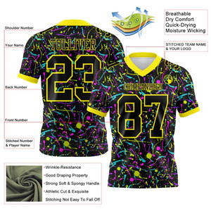 Camiseta de Fútbol Americano Sublimada Personalizada para Hombre, Manga Corta, Cuello en V, Absorbe la Humedad, Estampado de Salpicaduras Negras, Corte Regular para Adultos - Product Image 2