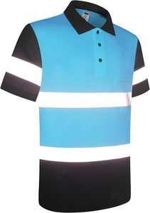 Safety ANSI Class 2 Reflective Polo Shirt Hi Vi Construction Short Sleeve T-Shirt Workwear with Reflective Tape - Product Image 2
