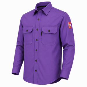 Men's Purple <b>Flame</b> Retardant Anti Static Welding Work <b>Shirt</b> Long Sleeve Uniform Chest Pockets FR Label Screen Printed Seamless - Product Image 3