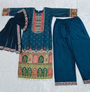 Conjunto de Salwar Kameez de 3 Piezas para Mujer, Estilo Casual, Cuello Redondo, Spandex/Algodón, Secado Rápido - Product Image 3