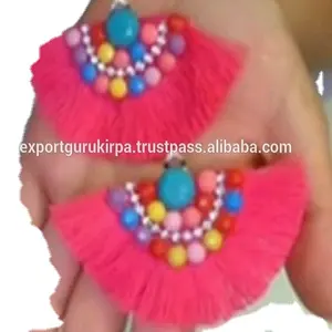 Seidenfaden Quaste Ohrringe für Mädchen Perlen Ohrringe Frauen Großhandel CC Ohrringe Guru Kirpa Export House