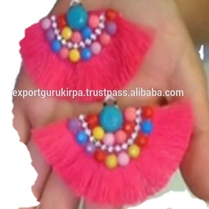Pendientes de borlas de hilo de seda para niñas y mujeres, aretes CC, Guru, Kirpa, Export House, venta al por mayor - Product Image 1
