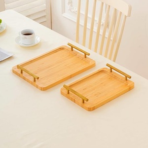 Juego de bandejas de servir de bambú premium con asas, bandeja de madera para desayuno, para servir café y té en la cocina - Product Image 1