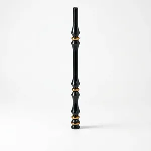 Balustre d'escalier moderne en métal noir avec anneaux décoratifs dorés, embout de rampe en fer pour design d'escalier de luxe - Product Image 4