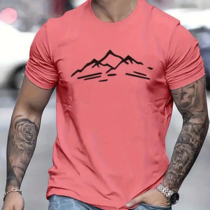 เสื้อยืดคอกลมแขนสั้นผู้ชายสีคอรัล พิมพ์ลายภูเขา ทรงเข้ารูป สไตล์ลำลอง ผ้าเจอร์ซีย์ถัก 100% ผ้าฝ้าย ระบายอากาศได้ดี - Product Image 1