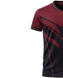T-shirt de sport personnalisé pour homme, couleur bordeaux et noir, manches courtes, col en V, respirant, séchage rapide, entraînement athlétique, course à pied, jersey de sport - Product Image 3