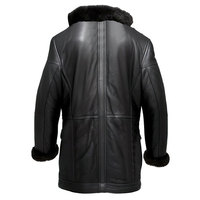 Blouson aviateur en cuir d'agneau noir pour homme, grande taille, style moto, doublure en fourrure épaisse, manteau long d'hiver