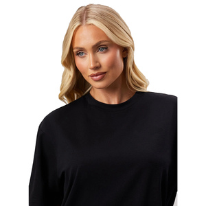 T-shirt oversize noir à col rond pour femme, manches courtes, coupe ample, couleur unie, jersey, à porter toute l'année - Product Image 4