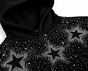 Sweat-shirt à capuche pour homme avec strass, imprimé étoile noire, style streetwear oversize, tricoté, mode hiver - Product Image 3