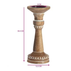 Support de bougie rustique en bois fait main, style vintage, pour bougie pilier, 30,5 cm de haut, décoration de centre de table pour mariage et maison - Product Image 1