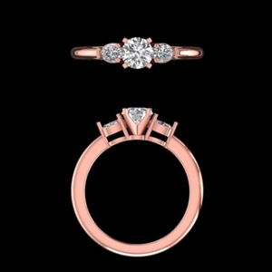 Elegante anillo de compromiso con tres diamantes redondos de corte brillante en oro rosa de 18 quilates con engaste de puntas para mujer, regalo de joyería. - Product Image 3
