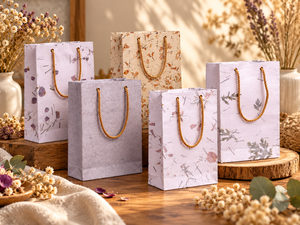 Premium Handmade Botanical Flower & Leaf Paper <b>Gift</b> <b>Bags</b> with Golden Rope Handles – Eco Friendly <b>Luxury</b> Packaging Shopping <b>Bags</b> - Product Image 5