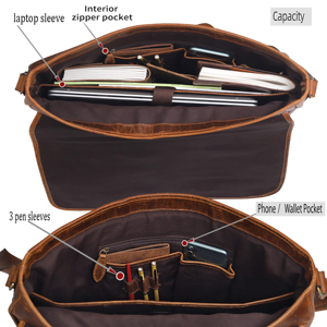 Genuine Leather <b>Laptop</b> <b>Briefcase</b> Classic Shoulder <b>Bag</b> Buckle Closure Durable Office Use - Product Image 4