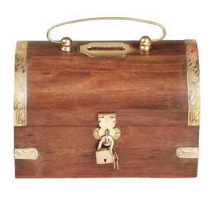 Tirelire en bois de Sheesham, tirelire en bois artisanale et boîte à monnaie avec serrure et clé, design coffre au trésor pour enfants et adultes - Product Image 1