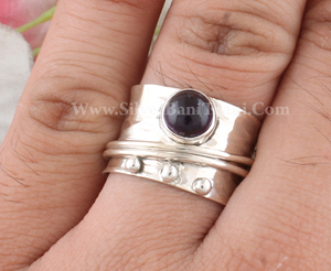 925 Sterling Silver Classic Amethyst <b>Spinner</b> <b>Ring</b> Anxiety Natural Purple Gemstone Fidget Band Meditation Jewelry Wedding Party - Product Image 5
