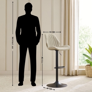 Tabouret de bar pivotant réglable beige avec siège en cuir PU à motif losanges, base en métal noir, design moderne et contemporain - Product Image 3