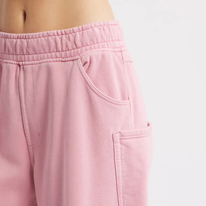 Pantalones Deportivos Extra Grandes Color Rosa Polvoriento para Mujer, Pantalones de Felpa Lavados de Cintura Alta - Product Image 2