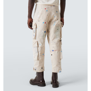<b>Men's</b> Paint Splatter <b>Cargo</b> <b>Pants</b> Canvas Street Style Trousers Drawstring Waist Multi Pocket - Product Image 4