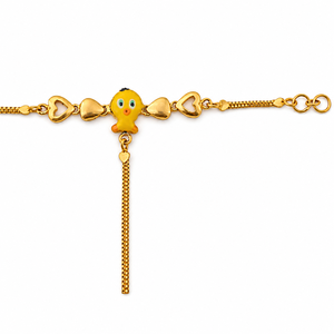 Ensemble bracelet et bague en or 18 carats avec breloque poussin de dessin animé, maillons cœur en émail poli, bijoux de mode pour filles et enfants, pour le quotidien, cadeau - Product Image 3