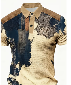 Camisa Polo Informal para Hombre, con Estampado de Parches, Manga Corta, Cuello con Botones, Transpirable, Tejido de Poliéster, Corte Regular - Product Image 4