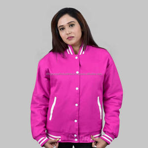Chaqueta universitaria de béisbol de estilo universitario con bordado personalizado para mujer, chaqueta Vintage de sarga de algodón con cuello levantado, chaqueta con letras recubiertas - Product Image 1
