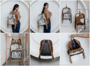 Sac à dos à franges en cuir et fourrure avec imprimé animal fait à la main véritable Sac à dos élégant en cuir et fourrure - Product Image 6