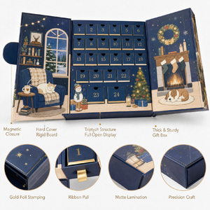 Calendario dell'Avvento di Natale Vuoto da 24 Giorni, Scatola Regalo Personalizzata Blu Navy a Forma di Libro, Confezione Magnetica in Cartone per il Conto alla Rovescia, Cioccolato - Product Image 4