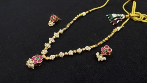 Juego de Collar y Aretes de Novia en Forma de Flor, Chapado en Oro, con Circonita e Imitación de Perla, para Mujer, Joyería Étnica para Bodas - Product Image 2