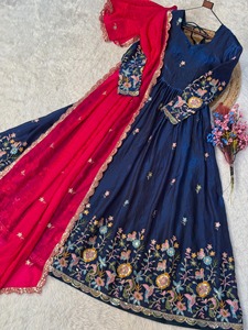 Dhwaja Export Silk Readymade Anarkali Suit avec broderie au fil et travail de sequins - Product Image 3