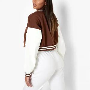 Nueva moda 2025 chaquetas de mujer flocadas de manga corta de cuero al por mayor chaqueta universitaria de béisbol para mujer - Product Image 6