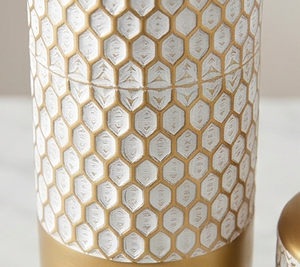 Gold Modern Metal Vase Set 2 Piece Honeycomb Geometric Pattern Tabletop Decor Modern Table <b>Centrepiece</b> Living Room Accent - Product Image 2