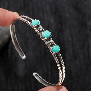 Trendy Unisex Vintage Fashion <b>Bracelets</b> Adjustable Anniversary Turquoise Natural Crystal Gemstone <b>Bangle</b> Brass <b>Silver</b> - Product Image 2