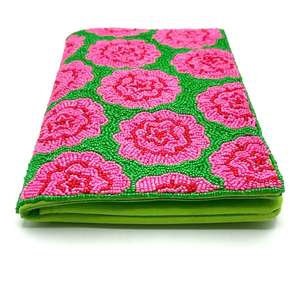 Sac à main rectangulaire fait main avec motif à rayures de paillettes roses et dorées pour les soirées - Product Image 1